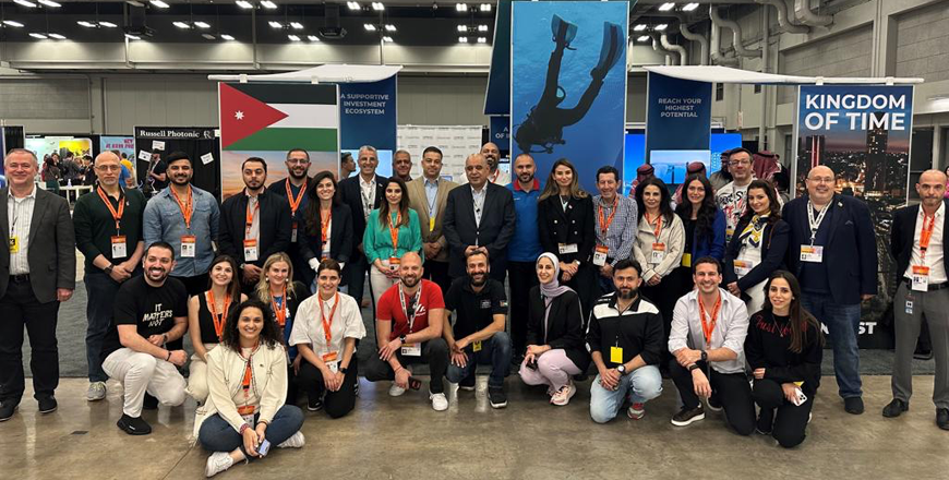 Minister of Digital Economy and Entrepreneurship Ahmad Hanandeh poses for a photo with members of the Jordanian delegation taking part in SXSW 2023 in Austin, Texas (Photo courtesy of organisers)