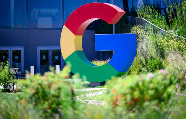 A large Google logo is seen at Google's Bay View campus in Mountain View, California on August 13, 2024 (AFP photo)