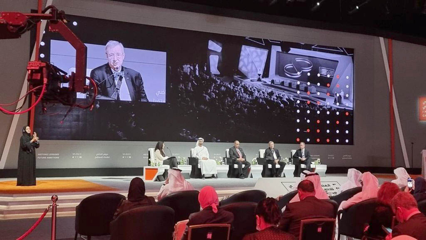Minister of State for Media Affairs Sakher Dudin takes part in a conference on government communication tools in Sharjah on Monday (Petra photo)