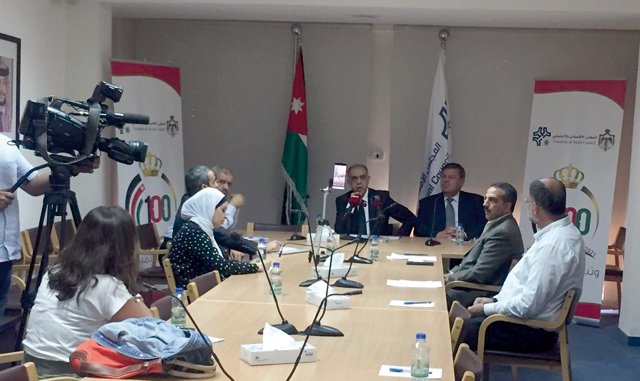 ESC President Mohammad Halaiqa speaks during a press conference on Monday (Petra photo)
