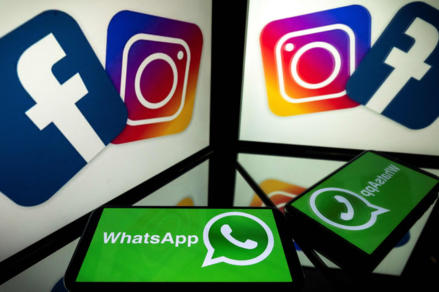 This file photo taken on October 05, 2020, shows logos of US social networks Facebook, Instagram and mobile messaging service WhatsApp on the screens of a smartphone and a tablet in Toulouse, south-western France (AFP photo)