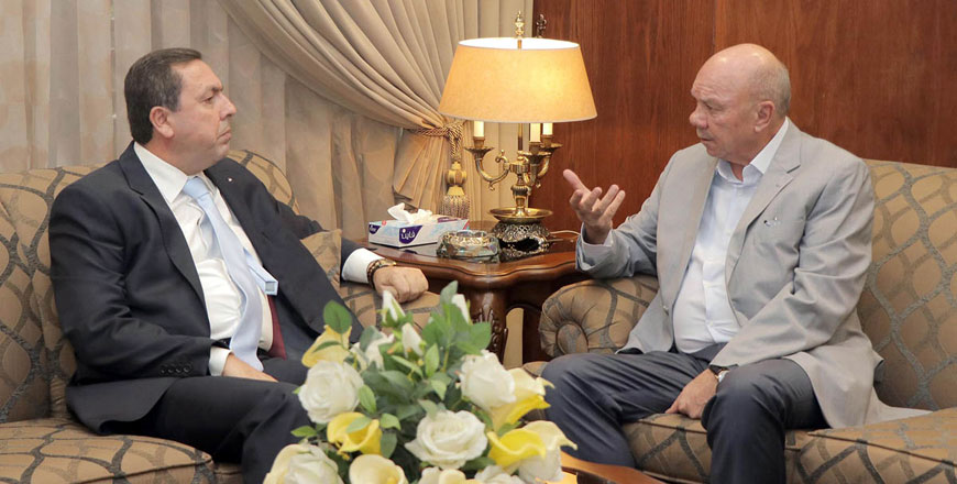 Senate President Faisal Fayez meets with Syrian Chargé d’Affaires in Amman Shafiq Dayoub in Amman on Sunday (Petra photo)