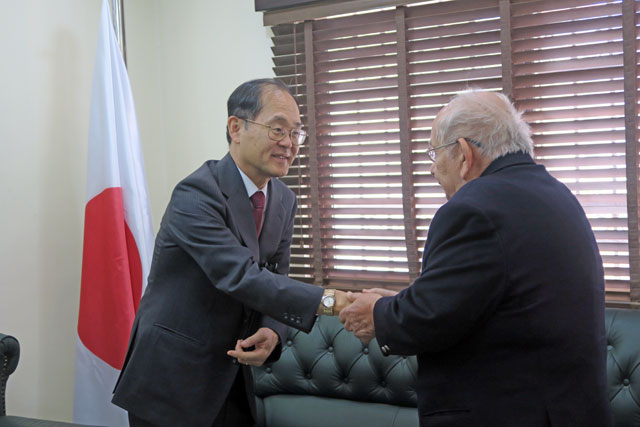  HRH Prince Raad shakes hands with the Japanese Ambassador to Jordan Hidenao Yanagi during a handover ceremony on Monday  (Photo courtesy of the Japanese Embassy in Amman)