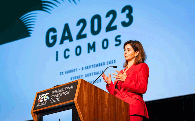 HH Princess Dana Firas speaks during ICOMOS' General Assembly meeting in Sydney on Friday (Petra photo)