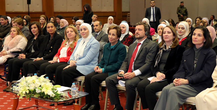 HRH Princess Basma and guests during the Jordanian National Commission for Women’s commemoration of International Women’s Day in cooperation with UN Women in Amman on Monday (Petra photo)