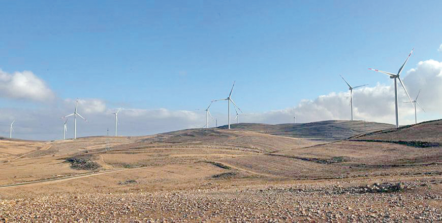 Wind turbines are seen at the Tafileh Wind Farm, some 180km southwest of Amman (File photo)