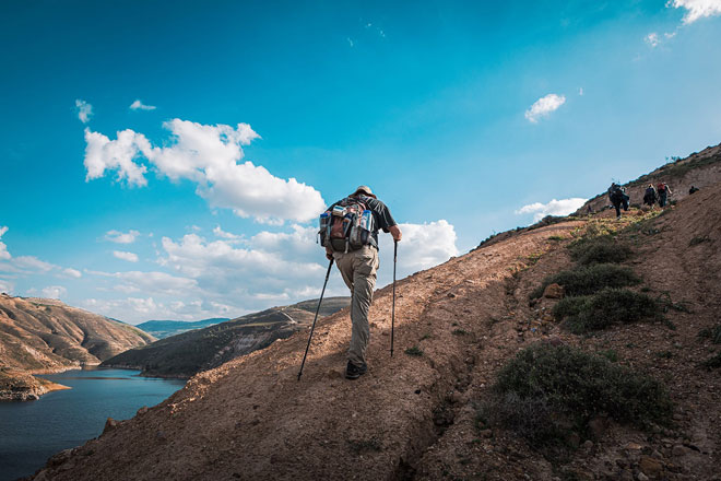 Hikers are seen traversing a section of the Jordan Trail from Khirbet Al Souq to King Talal Dam in this photo posted on the Jordan Trail website (Photo courtesy of Jordan Trail website)