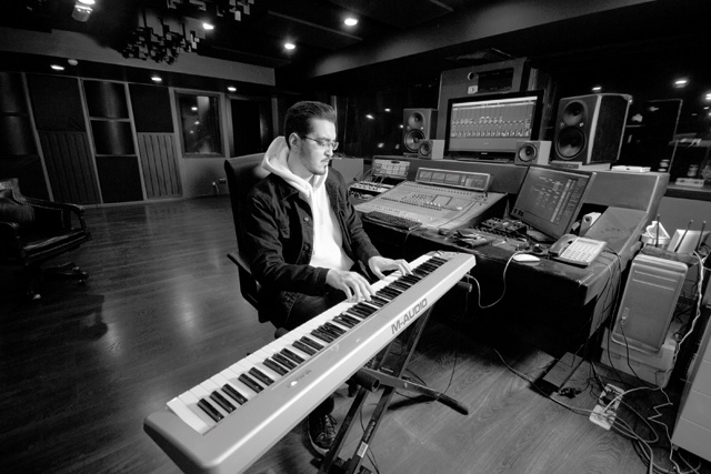 Nasir Al Bashir, a Jordanian music producer, in his studio (Photo courtesy of  Echolibrium)