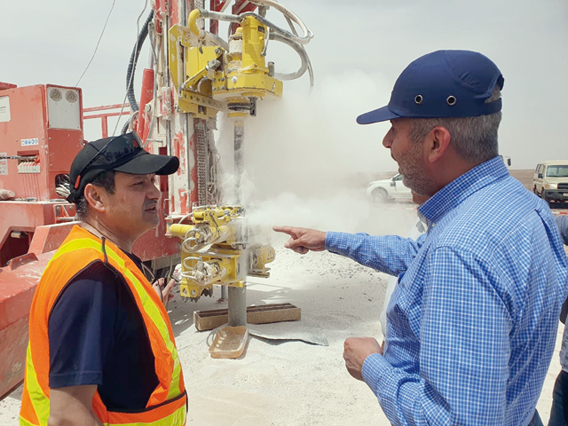 Energy Minister Saleh Kharabsheh during a visit to the phosphate ore exploration project at Al Ruwaished, the eastern  region, on Saturday (Photo courtesy of Energy Ministry)