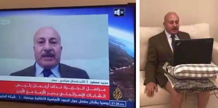 An image grab from a video shows Jordanian political analyst Majid Asfour talking to Al Jazeera channel during a Skype interview on Wednesday