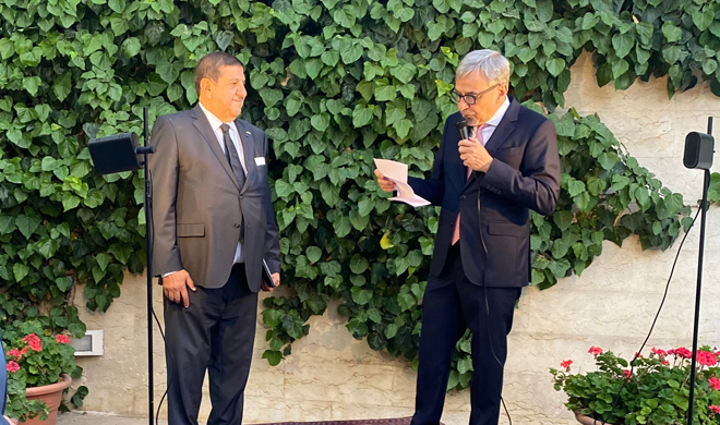 Brazilian Ambassador to Jordan Ruy Amaral speaks during a reception at his residence in Amman on Tuesday (Photo by Mays Ibrahim Mustafa)