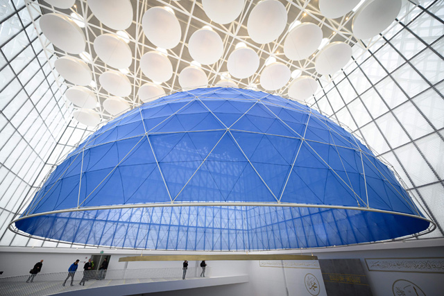 This photo, taken on Monday shows a general prayer room inside Slovenia's first mosque, designed by the Bevk Perovic Arhitekti architecture firm, in Ljubljana (AFP photo)