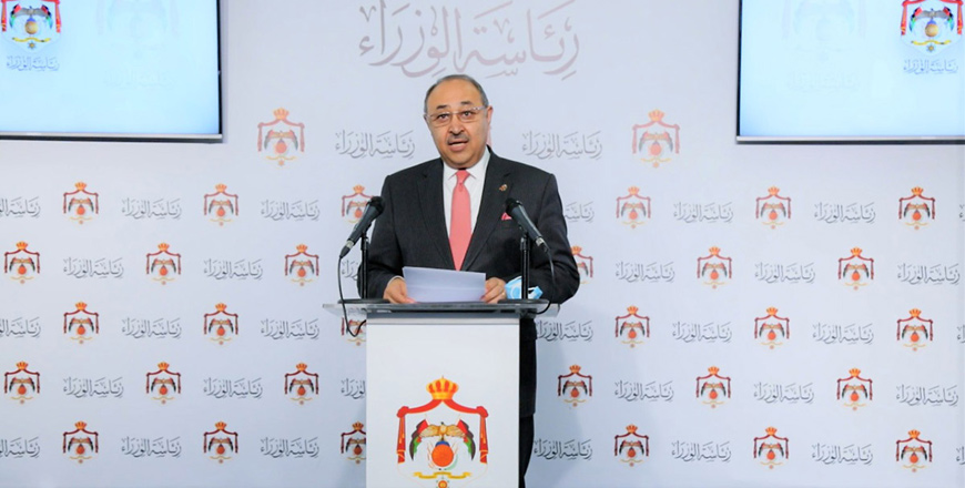 Minister of State for Media Affairs Sakher Dudin speaks during a press briefing at the Prime Ministry on Wednesday  (Petra photo)