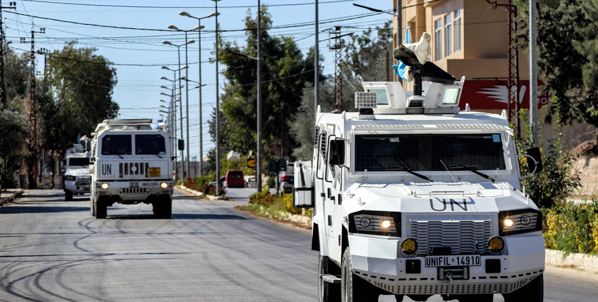 Armoured vehicles of the United Nations Interim Force in Lebanon (UNIFIL) patrol along a road in Marjeyoun in southern Lebanon on Wednesday (AFP photo)