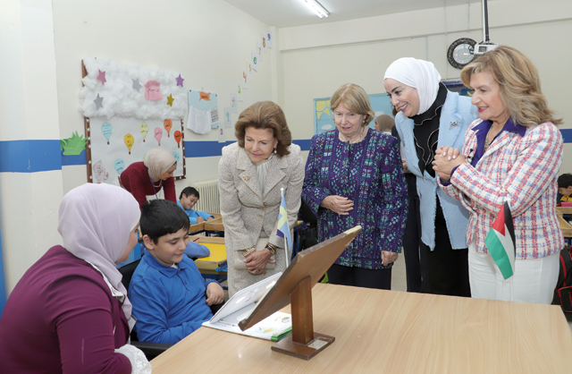 Queen Silvia of Sweden visits Al Hussein Society Jordan Centre for Training and Inclusion on Wednesday (Petra photo)