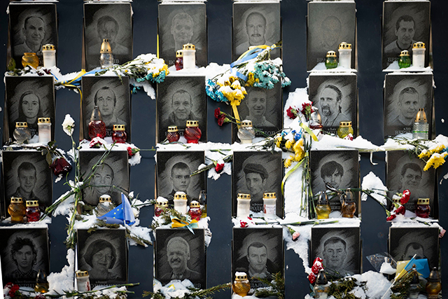 This handout picture taken and released by Ukrainian Presidential press service today shows the 'Heavenly Hundred Heroes' in central Kyiv, with candles displayed in memory of the fallen participants of the Maidan protests (AFP photo)
