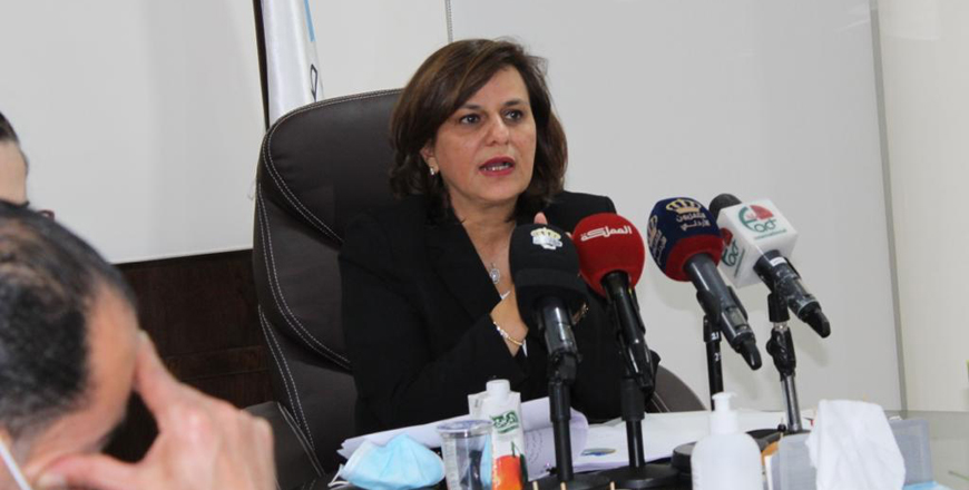 Social Security Investment Fund CEO Kholoud Saqqaf speaks during a press conferene on Sunday (Photo courtesy of SSIF)