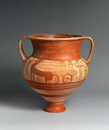 A Bronze Age vase discovered on Cyprus depicts  chariot race scenes. It was dated between 1,300 BC and 1,230 BC (Photo courtesy of The Metropolitain Museum)