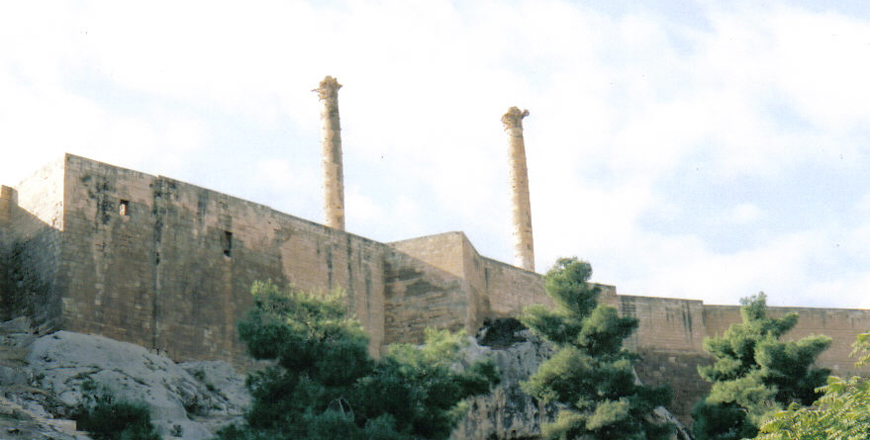 Urfa Castle in south-eastern Turkey, whose towering columns were built by the Romans (Photo of Gerry Lynch)