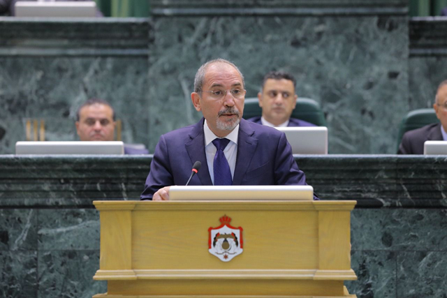 Deputy Prime Minister and Foreign Minister Ayman Safadi speaks during a Lower House session on Monday (Photo courtesy of Foreign Ministry)
