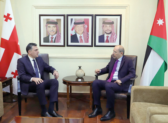 Deputy Prime Minister and Foreign Minister Ayman Safadi meets with Georgian Foreign Minister Ilia Darchiashvili on Sunday (Petra photo)