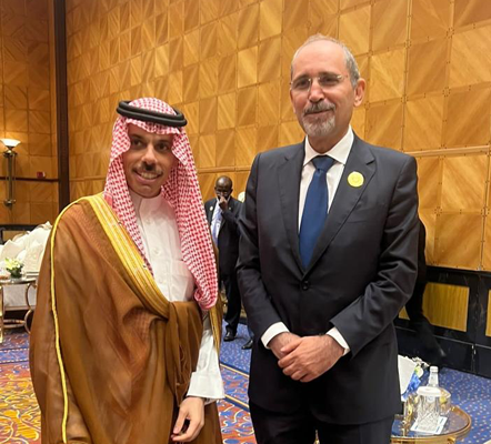 Deputy Prime Minister and Foreign Affairs Minister Ayman Safadi and Saudi Arabia's Foreign Minister  Prince Faisal Bin Farhan during a meeting in Jeddah on Wednesday (Photo courtesy of Foreign Ministry)