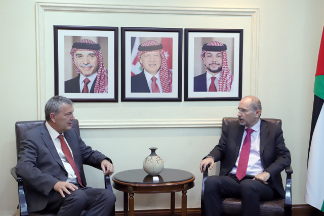 Deputy Prime Minister and Foreign Minister Ayman Safadi meets with UNRWA Commissioner General Philippe Lazzarini on Thursday (Photo courtesy of Foreign Ministry)
