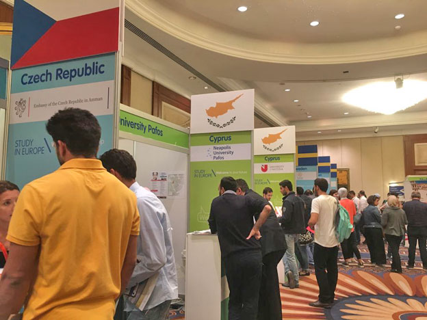 Over 2,000 Jordanian students pre-registered online to attend the Study in Europe Fair to find study abroad opportunities through around 30 educational institutions from 14 European countries, which congregated at the Meridien Hotel on Wednesday (Photo courtesy of Study in Europe Fair)