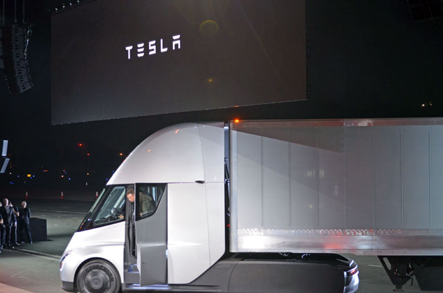 Tesla Chairman and CEO Elon Musk steps out of the new ‘Semi’ electric Truck during the unveiling for buyers and journalists on Thursday in Hawthorne, California, near Los Angeles (AFP photo)