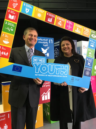This photo showsHRH Princess Ayah and EU Ambassador to Jordan Andrea Matteo Fontana during a gathering at Ras Al Ain on Wednesday (Photo courtesy of NET MED Youth project)