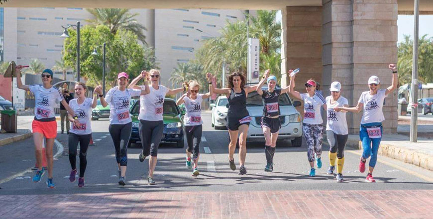   The all-female Sisters with Blisters completes the 242-kilometre Dead to Red marathon in Aqaba on March 15 (Photo courtesy of Sisters with Blisters)
