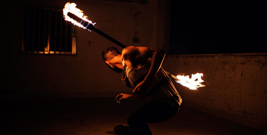 In this undated photo, a performer practises his craft at a fire jam (Photo courtesy of Anas Nahleh)