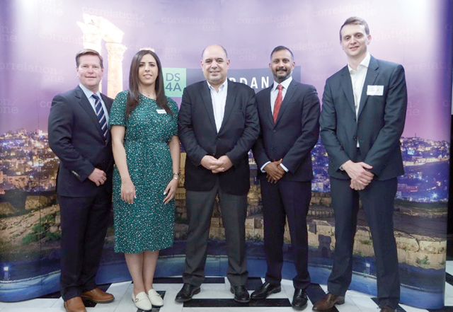 Minister of Digital Economy and Entrepreneurship Ahmad Hanandeh and guests pose for a photo during the launch of a free training programme titled ‘Data Science for All’ (DS4A) by Correlation One on Wednesday (Photo courtesy of Correlation One)