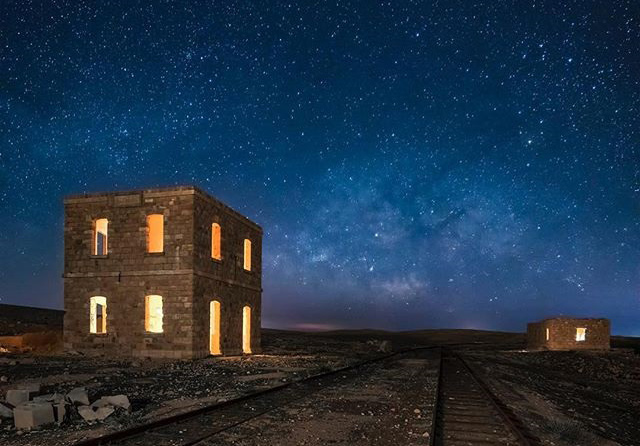 In this undated photo, stations along the Hijaz Railway can be seen at night. Photographer Bashar Tabbah’s recent exhibition set out to explore Jordan’s historical sites such as the railway through night photography (Photo courtesy of Bashar Tabbah)