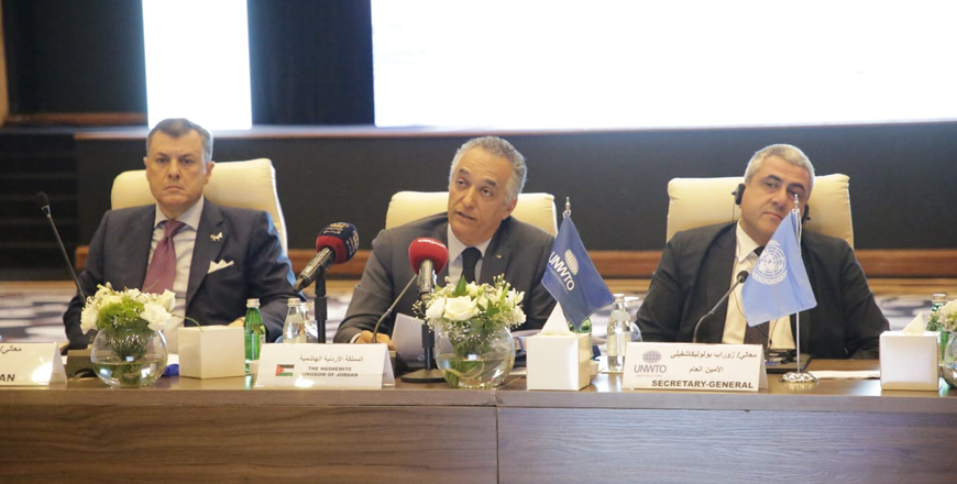 Tourism Minister Makram Al Queisi speaks during the 49th meeting of the UN World Tourism Organisation's Regional Commission for the Middle East at the Dead Sea area on Wednesday (Petra photo)