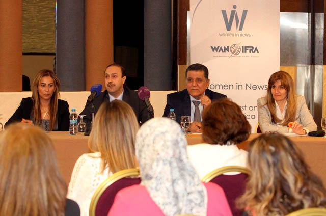 Minister of State for Media Affairs Mohammad Momani speaks during a panel organised by the World Association of Newspapers and News Publishers’ Women in News' in Amman on Wednesday (Photo by Hassan Tamimi)