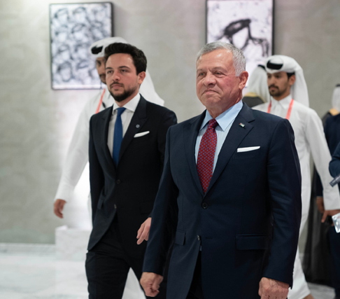 His Majesty King Abdullah and HRH Crown Prince Hussein attend the FIFA World Cup Qatar 2022 opening ceremony on Sunday (Photo courtesy of Royal Court)