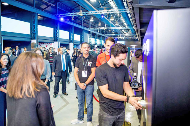 HRH Crown Prince Hussein tours FikrTech young innovators expo in Amman on Wednesday (Photo courtesy of Royal Court )