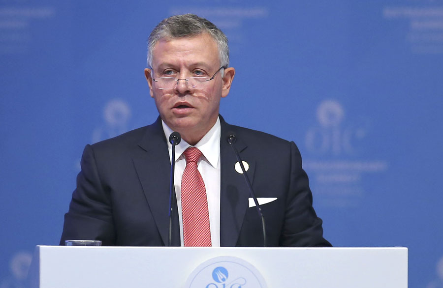 His Majesty King Abdullah addresses the Organisation of Islamic Cooperation’s summit in Istanbul, Turkey, on Wednesday (AFP photo)