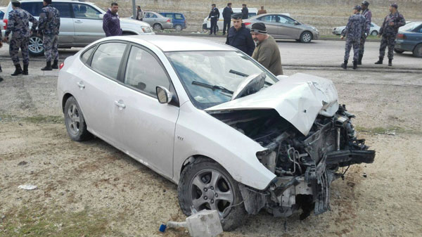 A car involved in an accident that took place last week on the Ruseifa-Yajouz road (Photo courtesy of Amen FM)