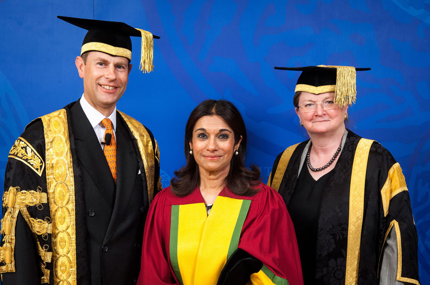  HRH Princess Sarvath with Prince Edward, the Earl of Wessex and chancellor of the University of Bath, and Professor Glynis Breakwell, the university’s vice chancellor at a ceremony in Bath on Tuesday (Petra photo)