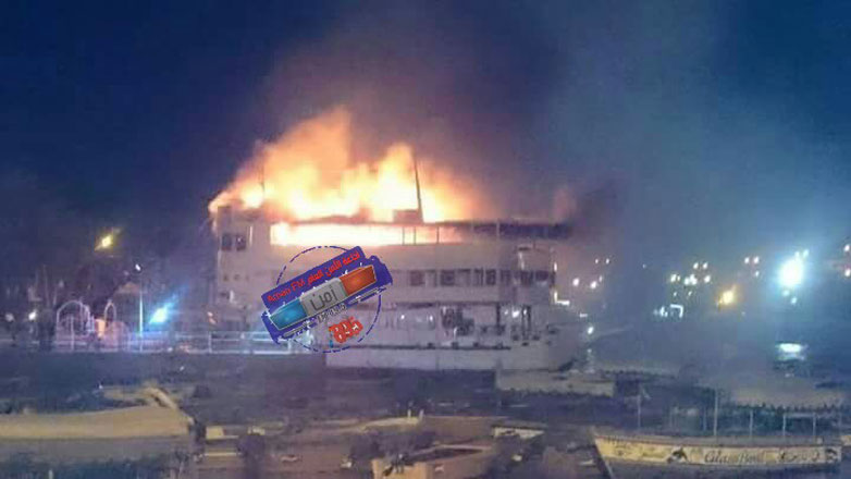 A fire that erupted on Sunday at the Aqaba Container Terminal destroyed three containers and damaged four, and on Saturday night, the Aqaba Civil Defence Department extinguished another fire that erupted in a ship-shaped restaurant (Photo courtesy of Amen FM)