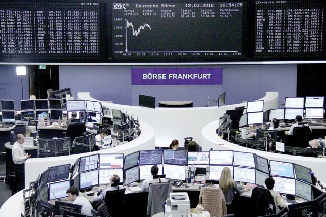 The German share price index, DAX board, is seen at the stock exchange in Frankfurt, Germany, on Monday (Reuters photo)