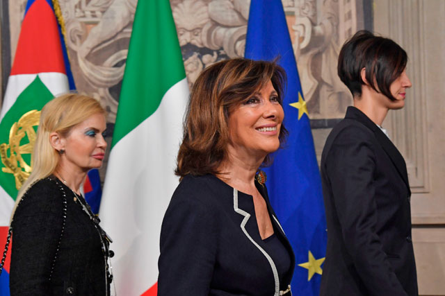 President of the Italian senate and Forza Italia member, Maria Elisabetta Alberti Casellati, leaves after a meeting with Italian President Sergio Mattarella at the Quirinale presidential palace in Rome, on Tuesday (AFP photo)