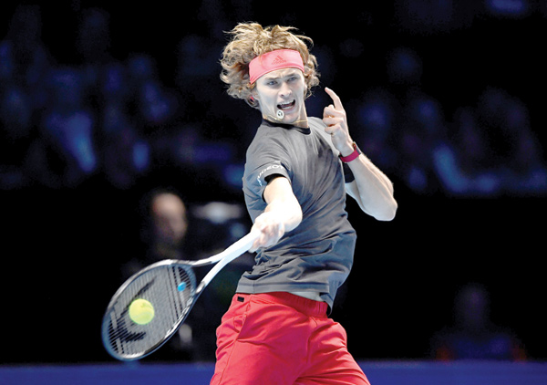 Germany’s Alexander Zverev in action during his semifinal match against Switzerland’s Roger Federer at the ATP Finals in London on Saturday (Reuters photo)