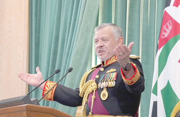 His Majesty King Abdullah delivers the Speech from the Throne in Parliament on Sunday (Photo courtesy of Royal Court)