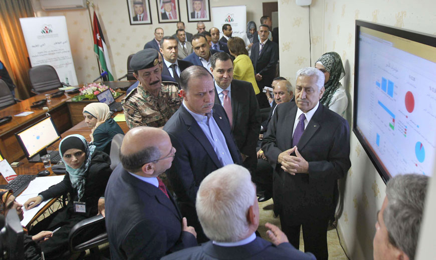 HRH Prince Feisal, the Regent, accompanied by Prime Minister Abdullah Ensour and several senior officials, visits the Department of Statistics on Monday (Photo by Raad Adayleh)