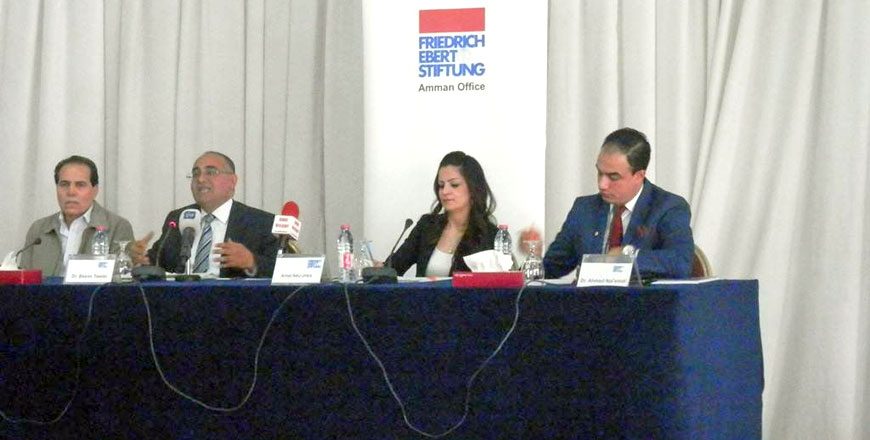 Experts participate in a session titled ‘The Secret of Attraction: ISIS Propaganda and Recruitment’ in Amman earlier this week (Photo courtesy of Friedrich-Ebert-Stiftung)