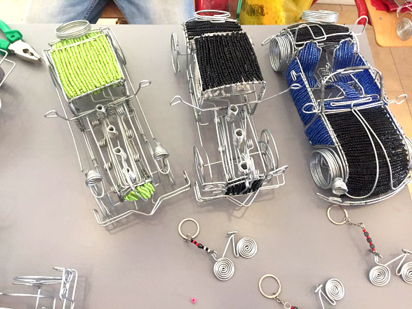 Cars made out of cables by Khaled Nawasreh on display at the Amman Design Week’s MakerSpace at the Jordan Museum in Amman on Sunday (Photo by Suzanna Goussous)