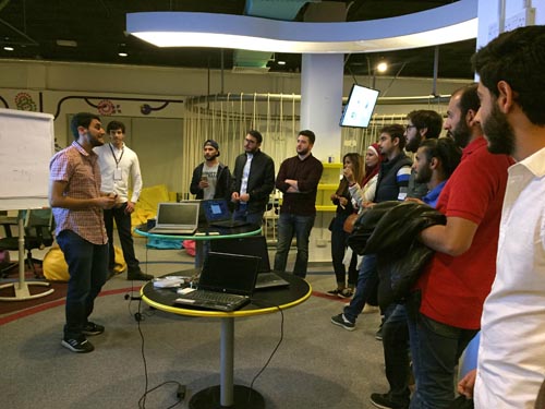Students attend a workshop at Zain Innovation Campus in Amman on Tuesday (Photo by Suzanna Goussous)